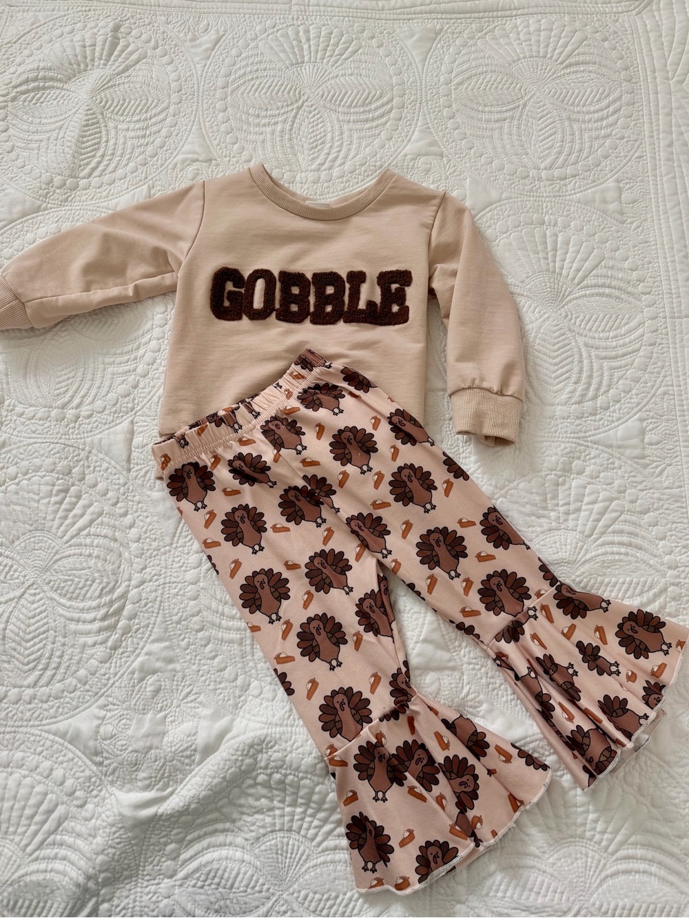 12-18M Thanksgiving Turkey Gobble Bell Bottom Outfit